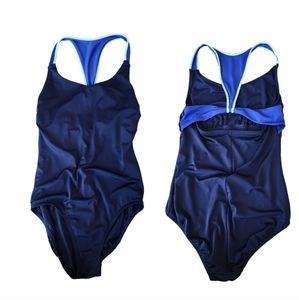 Lands End Athletic Swimsuit Navy Blue One Piece Sporty Racerback Size 12.
